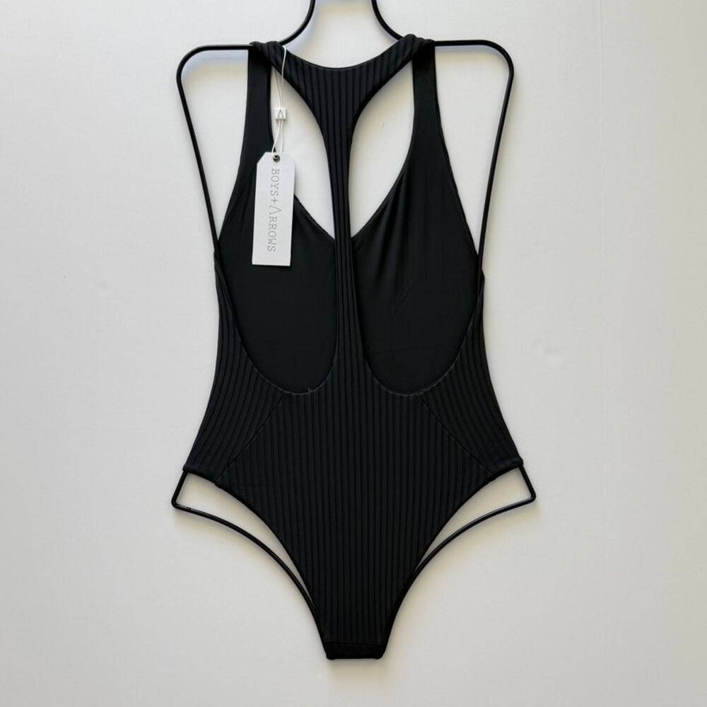 NWT Boys+Arrows Bad News Beck One Piece Swimsuit Iron Charcoal XS Plunge $220 - Picture 3 of 10